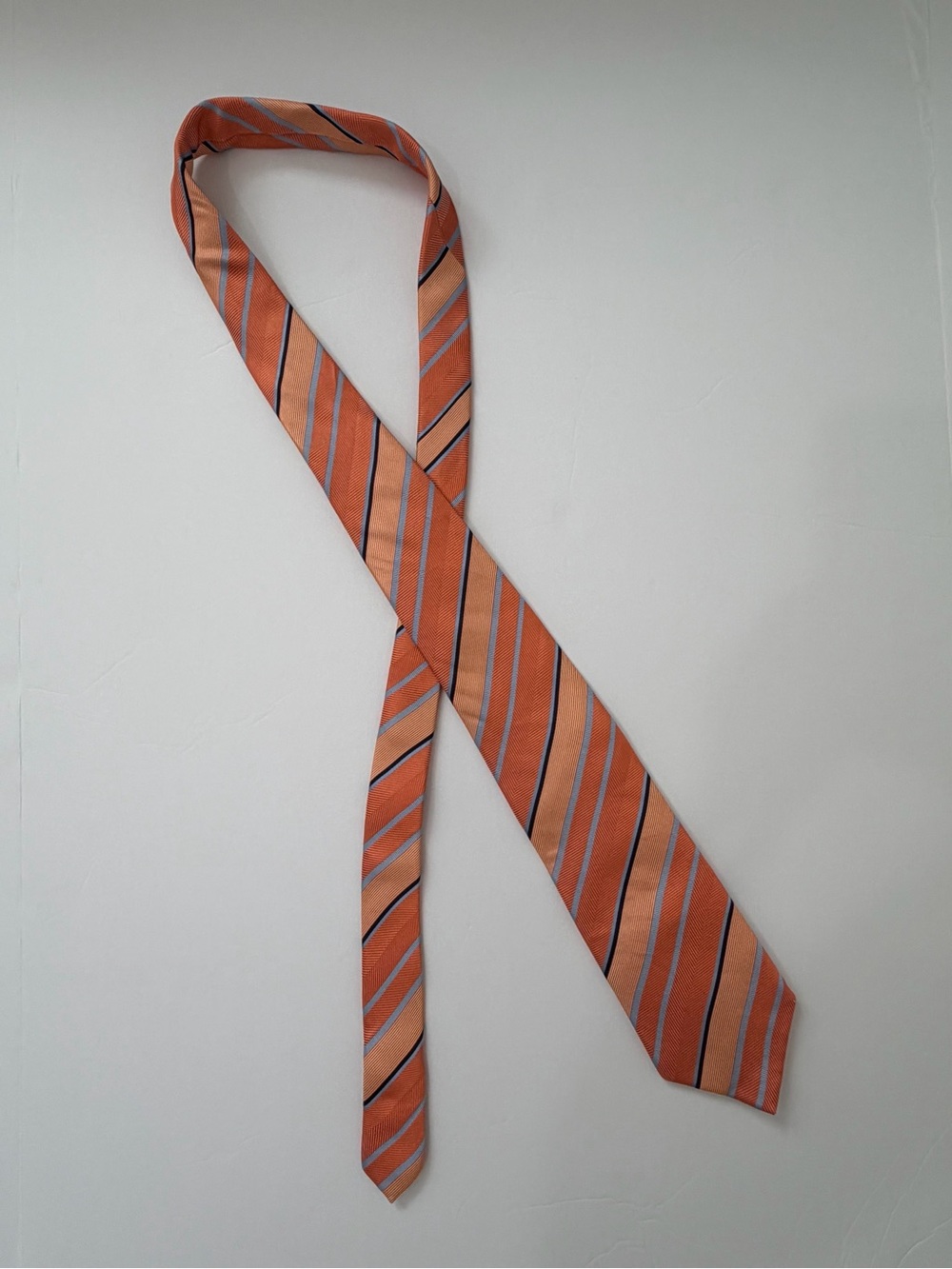 CAESAR Via Della Croce Roma Orange Blue Striped Silk Tie Made in Italy